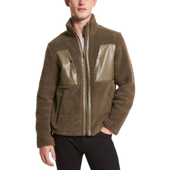 Michael Kors Men Sherpa-Fleece Mixed-Media Jacket Olive Green Size XS MSRP $278 - Picture 1 of 2